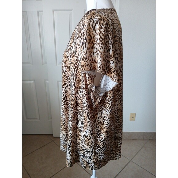 Jaclyn Smith Womens 3X Top Brown Beaded Animal Print Accent Flutter Short Sleeve - Picture 4 of 13